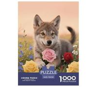 Puzzle Wolf Pup 1000 Pezzi Per Adulti, Puzzles Con Rose Grassland, Sfidante E Stimolante, Regalo Originale 70x50cm/1000pcs