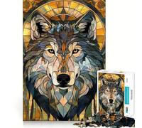 Puzzle Wolf Retro in vetro dorato da 1000 pezzi per ragazzi,gioco di memoria e concentrazione,taglio di qualità professionale,attività rilassante di gruppo al chiuso (38x26cm)