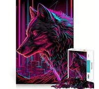 Puzzle Wolf Retrowave Cyberpunk da 1000 pezzi,gioco stimolante per la mente,incastro perfetto,intrattenimento domestico accogliente per tutti (50x75cm)