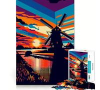 Puzzle Wpap Art "Windmill Sunset" da 1000 pezzi,divertente e stimolante per la concentrazione,con tecnologia di taglio laser avanzata,ideale da portare in viaggio Gioco per,perfetto come regalo