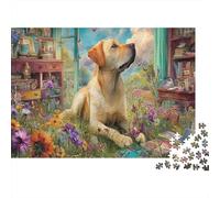 Puzzle Yellow Labrador Retriever Lying in Flower Garden 1000 Pezzi Pet - Giochi Educativi E Decorazione Casa, Divertente Sfida, Per Adulti 52x38cm/1000pcs