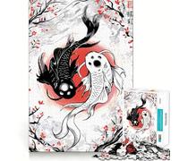 Puzzle Yin e Yang con pesci koi per ragazzi,1000 pezzi,gioco di abilità mentale,taglio laser per un incastro perfetto,momento di tranquillità ed esercizio mentale a casa (38x52cm)