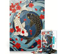 Puzzle Yin Yang con carpe koi e fiori di ciliegio,1000 pezzi,divertente per allenare la mente,pezzi che si incastrano perfettamente,un hobby affascinante per i momenti di svago (50x75cm)