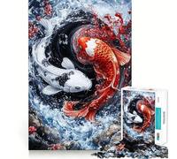 Puzzle Yin Yang con pesci koi,1000 pezzi,stimolante per la mente,divertente,senza sbavature,pezzi ben tagliati,ideale per le vacanze e l'intrattenimento in casa (38x52cm)