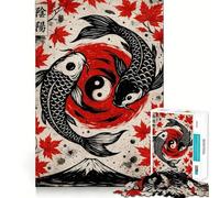 Puzzle Yin Yang con pesci koi e foglie d'acero,1000 pezzi,gioco di logica e allenamento mentale,incastro perfetto,senza spazi vuoti,sfida interattiva per la mente a casa (38x26cm)