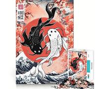 Puzzle Yin Yang Koi Pesce Koi Giappone per adolescenti,1000 pezzi,gioco di memoria divertente,componenti robusti e ben rifiniti,portatile,ideale per i viaggi (38x26cm)