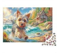 Puzzle Yorkie Runs by A Stream And Cottage 1000 Pezzi Per Adulti Pet - Rilassamento Di Giochi, Gioco Familiare, Pratica Parete Da Decorazione E Regalo 70x50cm/1000pcs