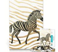Puzzle Zebra in nero e oro da 1000 pezzi per adulti,esercizio mentale,taglio di precisione,bordi lisci,rilassante attività di gruppo al chiuso (50x75cm)