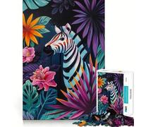 Puzzle Zebra in un ambiente floreale tropicale per ragazzi,1000 pezzi,gioco di abilità mentale,taglio laser per un incastro perfetto,esercizio mentale per momenti di tranquillità a casa (38x26cm)