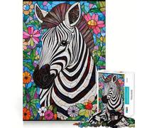 Puzzle Zebra in vetro colorato da 1000 pezzi per adolescenti, gioco stimolante per la mente, momento di relax, opera d'arte dal taglio preciso 38x26cm