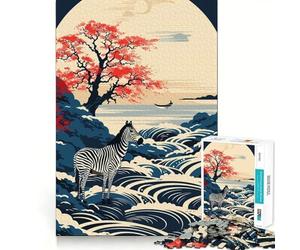 Puzzle Zebra Waves Japan Vibes da 1000 pezzi,divertente e stimolante per la mente,con pezzi che si incastrano perfettamente e con precisione Un hobby affascinante per i momenti di svago (50x75cm)