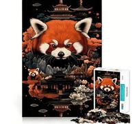 Puzzle Zen Garden con panda rosso per adulti, 1000 pezzi, stimola la memoria, gioco di gruppo, assemblaggio, sorpresa di Natale (38x26cm)
