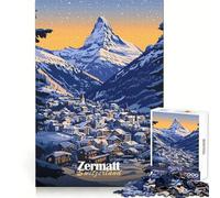 Puzzle Zermatt, Svizzera, Villaggio di Montagna, 1000 pezzi per adolescenti, memoria acuta, calma, relax, bordi puliti, regalo festivo (50x75cm)