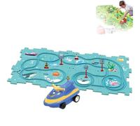 PuzzleRacer Kids Car Track Set, DIY Puzzle Tracks with Vehicles, 5/15/25PCS Puzzle Racer Kids Car Track Set, Children's Educational Puzzle Track Car Play Set (Ocean,15Pcs)