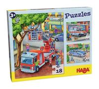 HABA Sales GmbH & Co.KG-302759-Puzzles Policía, Bomberos y compañía Vigili del Fuoco Puzzle Polizia, Multicolore, 302759