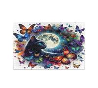 Puzzles - Puzzle in legno con gatto e farfalle, 1000 pezzi, per adulti, 75 x 40 cm