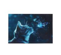 Puzzles - Puzzle in legno per adulti con farfalla e gatto, 1000 pezzi, 29,5 × 19,17,8 cm