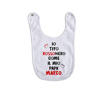 Puzzletee Bavaglino Neonato Calcio Personalizzabile - Io Tifo RossoNero Come Mio papà [ SCRIVI Nome ] - Milanista - Bavetta - Festa del papà - Regalo Bimbo