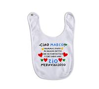 Puzzletee Bavaglino Neonato Personalizzabile - Ciao [ PERSONALIZZA NOME ] Mamma mi ha detto che sei Fantastico - Papà Meraviglioso - Bimbo - Idea Regalo
