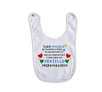 Puzzletee Bavaglino per Neonato Personalizzabile - Ciao [ PERSONALIZZA NOME ] Sei Fantastico - Fratello Meraviglioso - Fratellino - Cuori - Bimbo - Idea Regalo