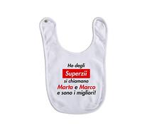 Puzzletee Bavaglino per Neonato Personalizzabile - Ho degli Super Zii - Si Chiamano [ PERSONALIZZA Nomi ] - Migliori Zii - Bavaglini con Nomi - Neonato - Bimbo - Idea Regalo