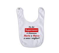 Puzzletee Bavaglino per Neonato Personalizzabile - Ho dei Super Nonni - Si Chiamano [ PERSONALIZZA NOMi ] - Migliori Nonni - Festa Nonni - Bavaglini con Nomi - Neonato - Bimbo - Idea Regalo