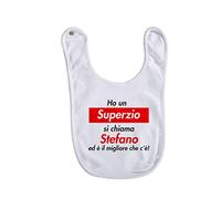 Puzzletee Bavaglino per Neonato Personalizzabile - Ho un Super Zio si Chiama [ PERSONALIZZA NOME ] - Miglior Zio - Zii - Neonato - Bimbo - Idea Regalo