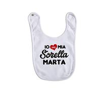 Puzzletee Bavaglino per Neonato Personalizzabile - Io Amo Mia Sorella [ PERSONALIZZA NOME ] - Sorellina - Fratellino - Neonato - Bimbo - Idea Regalo