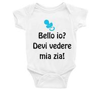 Puzzletee Body da Neonato maschietto Bello io? Devi vedere mia Zia - Body Simpatici e Divertenti - Body Neonato Divertenti - Body Neonato Manica Corta - Body da Neonato - TAGLIA 6-12 MESI