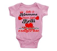 Puzzletee - Body Festa della Mamma Neonata - Cotone Naturale, Stampa Resistente - Tutina Bimba Morbida e Traspirante - Idea Regalo Speciale - Rosa - (Figli belli, la mia ha proprio esagerato)