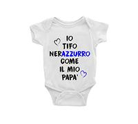 Puzzletee - Body Neonato a Tema Calcio - Tifo Nero Azzurro come il Mio Papà - 100% Cotone, Traspirante, Stampa Resistente - Taglia 18-24 Mesi