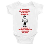 Puzzletee Body neonato Festa del Papà Il Mio Papà Fa Crossfit e si allena di Brutto, in Pratica un Papà normale, ma molto più figo - body divertenti