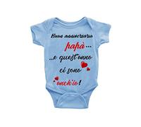 Puzzletee Body Neonato in Cotone Celeste - “Buon Anniversario Papà, Quest’anno ci sono anch’io” - Abbigliamento da Giorno