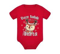 Puzzletee Body Neonato Natalizio in Cotone - Personalizzabile con Nome - Renna dal Naso Rosso e cappello (Rudolph) - Body per Maschietto e Femminuccia uso quotidiano