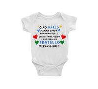 Puzzletee Body Neonato Personalizzabile - Ciao [ PERSONALIZZA NOME ] Sei Fantastico - Fratello Meraviglioso - Fratellino - Cuori - Body Neonato - Idea Regalo