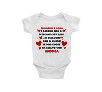 Puzzletee - Body Neonato Personalizzato Unisex - Cotone Ultra Morbido, Stampa Diretta su Tessuto - Personalizzabile con il Nome del Padrino e della Madrina
