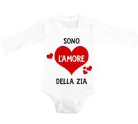 Puzzletee Body Neonato uso quotidiano Manica Lunga “Sono l’Amore della Zia” - Body Divertente e Simpatico per Bambini - Idea Regalo Nascita o Baby Shower - Cotone Morbido - Made in Italy