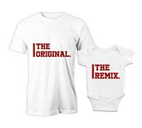 Puzzletee Coordinato Papà e Figlio Body Neonato e T-Shirt Manica Corta Cotone 100%, Leggera, Traspirante, Idea Regalo, The Original The Remix