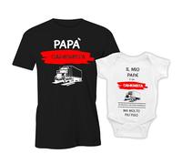 Puzzletee Coppia Maglietta e Body Neonato - T-Shirt Padre e Figlio a Maniche Corte, Idea Regalo Festa del Papa (Il Mio papà è Un Camionista)