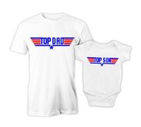 Puzzletee Coppia Maglietta e Body Neonato - T-Shirt Padre e Figlio a Maniche Corte, Idea Regalo Festa del papà (Parodia Film Piloti, Top Dad And Son)