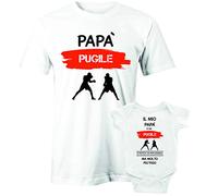Puzzletee Coppia T-Shirt e Body Festa del Papà Maglietta Padre e Figlio Papà pugile Il mio papà è un pugile molto più figo Idea Regalo Idea Regalo
