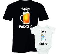 Puzzletee Coppia T-Shirt e Body Festa del papà Padre Figlio Tale Padre Tale Figlio - Birra vs Latte - Maglietta Padre e Figlio - Maglietta Padre e Figlia - Idea Regalo