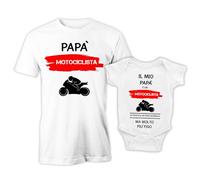 Puzzletee Coppia T-Shirt e Body Padre Figlio - Festa del papà - Il Mio papà è Un Motociclista - Cotone Morbido e Traspirante, Stampa Diretta su Tessuto - Regalo Originale e Divertente