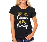 Puzzletee - Maglietta Festa della Mamma - T-Shirt Donna in Cotone con Stampa Resistente, Leggera e Traspirante - Idea Regalo Originale - (The Queen of The Family - Nero, L)