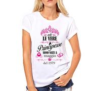Puzzletee T-Shirt Compleanno Donna Solo Le Vere Principesse Sono Nate a Maggio del 1979 - Happy Birthday - Maglietta Divertente Donna - Idea Regalo