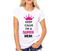 Puzzletee T-Shirt Festa della Mamma Keep Calm I'm a Super Mom - Maglietta Divertente Donna - Festa della Mamma - Idea Regalo