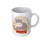 Puzzletee Tazza Ippopotamo - Nome Personalizzabile - Ippopotamo Simpatico - Animaletti - Tazze con Nome - Bambino - Idea Regalo