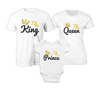 Puzzletee - Tris Magliette Abbinate per Famiglia - in Cotone, Traspiranti e Piacevoli sulla Pelle - Stampa con Inchiostri Certificati e Sicuri - Coordinato Padre, Madre e Bimbo (King, Queen, Prince)