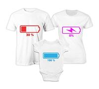 Puzzletee - Tris Magliette Abbinate per Famiglia - in Cotone, Traspiranti e Piacevoli sulla Pelle - Stampa con Inchiostri Certificati e Sicuri - Coordinato Padre, Madre e Bimbo (Batteria)