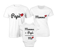 Puzzletee - Tris Magliette Abbinate per Famiglia - in Cotone, Traspiranti e Piacevoli sulla Pelle - Stampa con Inchiostri Certificati e Sicuri - Coordinato Padre, Madre e Bimbo (Mamma + Papà)